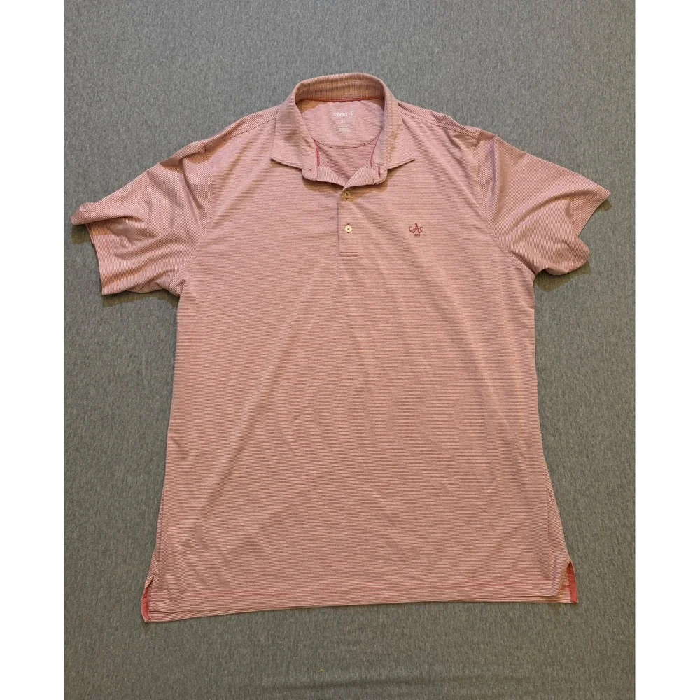 Johnnie-O Mens XL Red White Striped Performance Polo Shirt CAC 1899 Logo Stretch